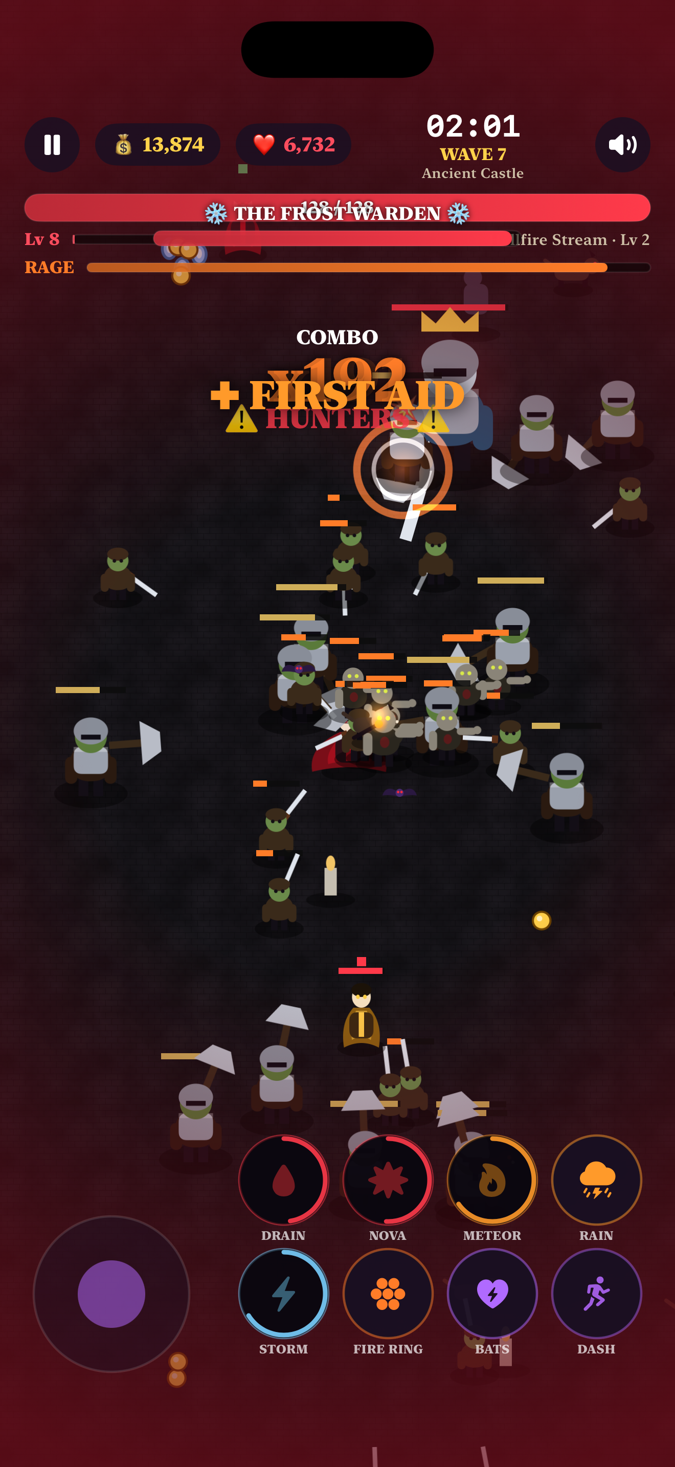 Auto-attacking the horde and chaining combos in Vampire Survival